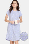 Zivame Bunny Rolls Knit Cotton Knee Length Nightdress - Sweet Lavender — thumbnail 1